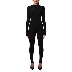 NWT Naked Wardrobe NW Sculpt Black Mock Neck Long Sleeve Jumpsuit Small